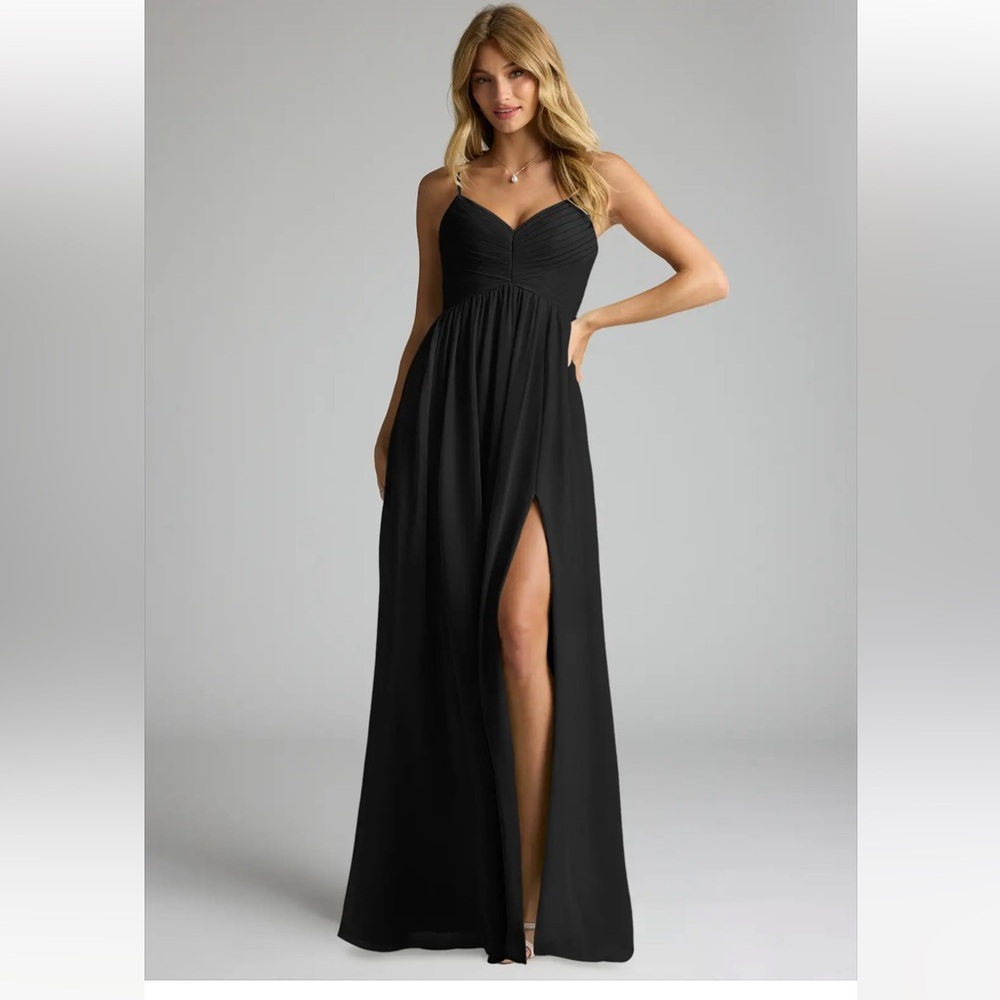 AZAZIE ALIA Black A-Line Pleated Chiffon Dress